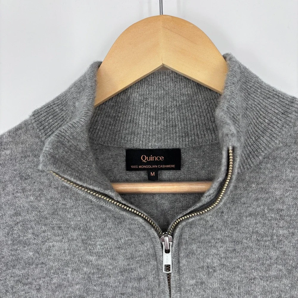 Quince Mongolian Cashmere 1/4 Zip Sweater Mens M Heather Grey Pullover Knit